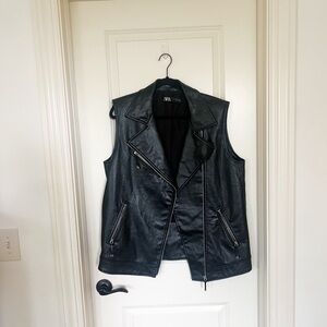 zara black leather vest